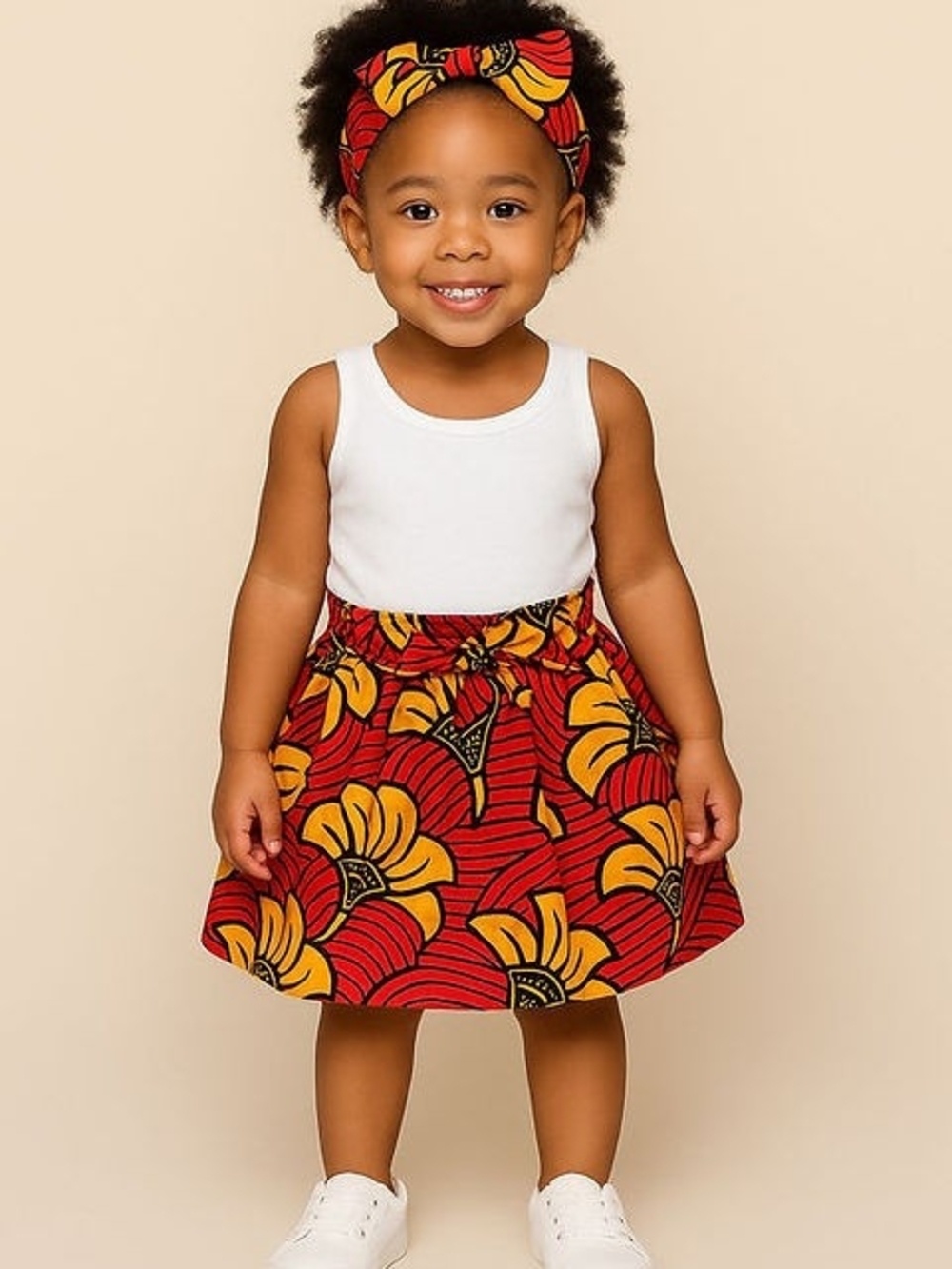 Toddler Red & Yellow Floral Skirt with Headband
